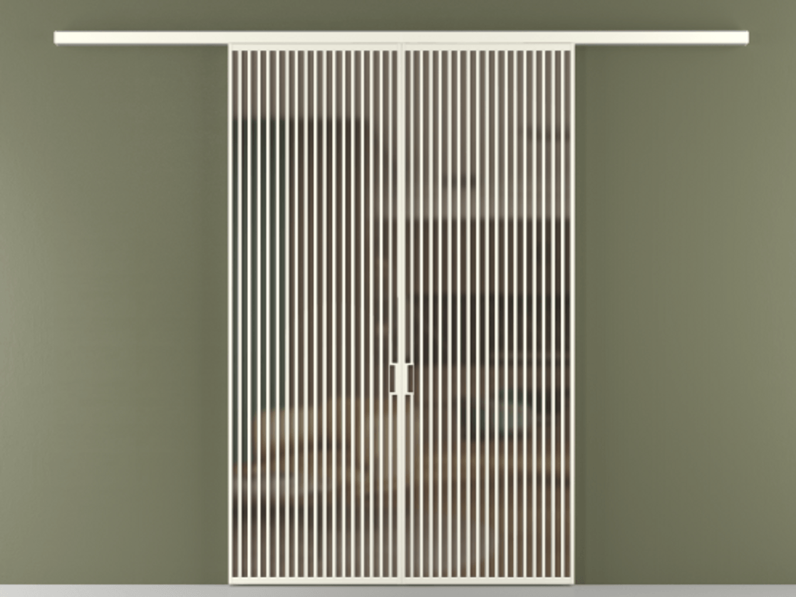 Перегородка Формато вдоль стены 2 створки АЛПР 040.06 Алюминий жемчужный Сатинированное бронзовое стекло, триплекс Цена 69517350 so'm | Volhovec