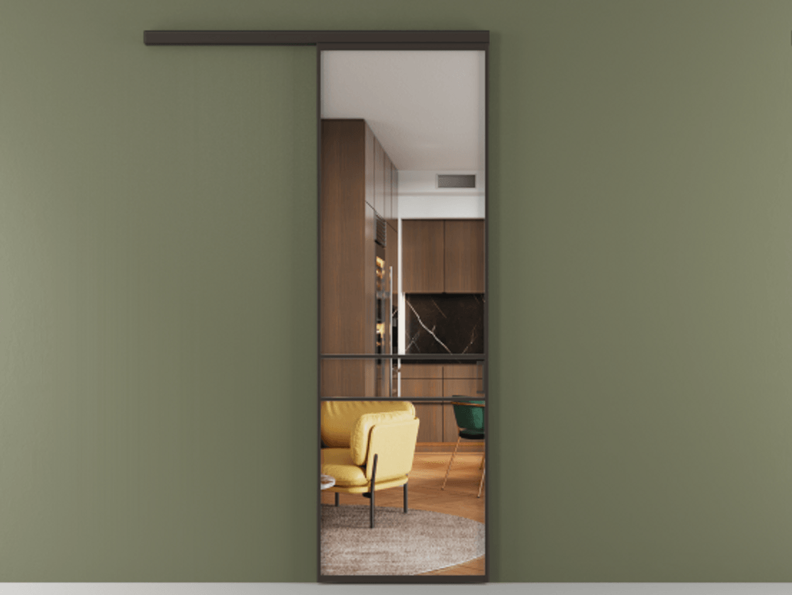 Перегородка Формато вдоль стены 1 створка АЛПР 040.02 Алюминий антрацит Прозрачное стекло "Кристал Вижн", калёное Цена 22833440 so'm  | Volhovec