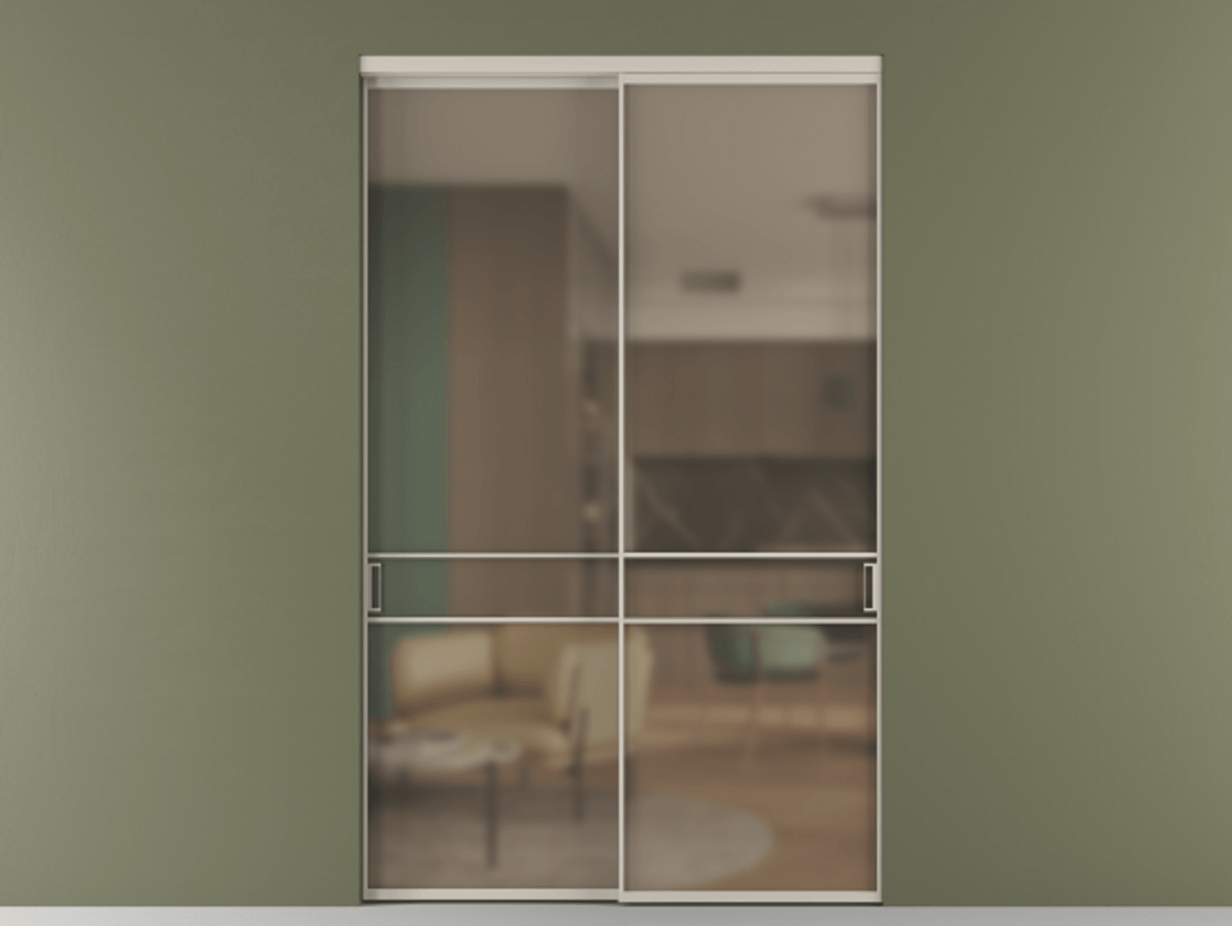 Перегородка Formato внутри проёма 2 створки АЛПР 040.02 Алюминий светло-бежевый Сатинированное бронзовое стекло, триплекс Цена 93846900 so'm  | Volhovec