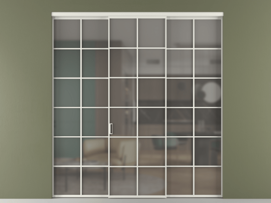 Перегородка Формато внутри проёма 3 створки АЛПР 040.05 Алюминий серый Сатинированное серое стекло, триплекс Цена 51729480 so'm | Volhovec