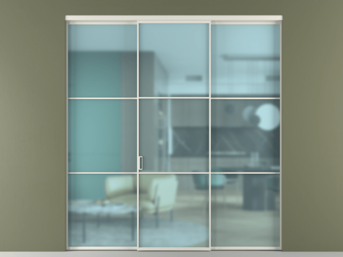 Перегородка Формато внутри проёма 3 створки АЛПР 040.03 Алюминий Белый Сатинированное голубое стекло, триплекс Цена 46278930 so'm | Volhovec