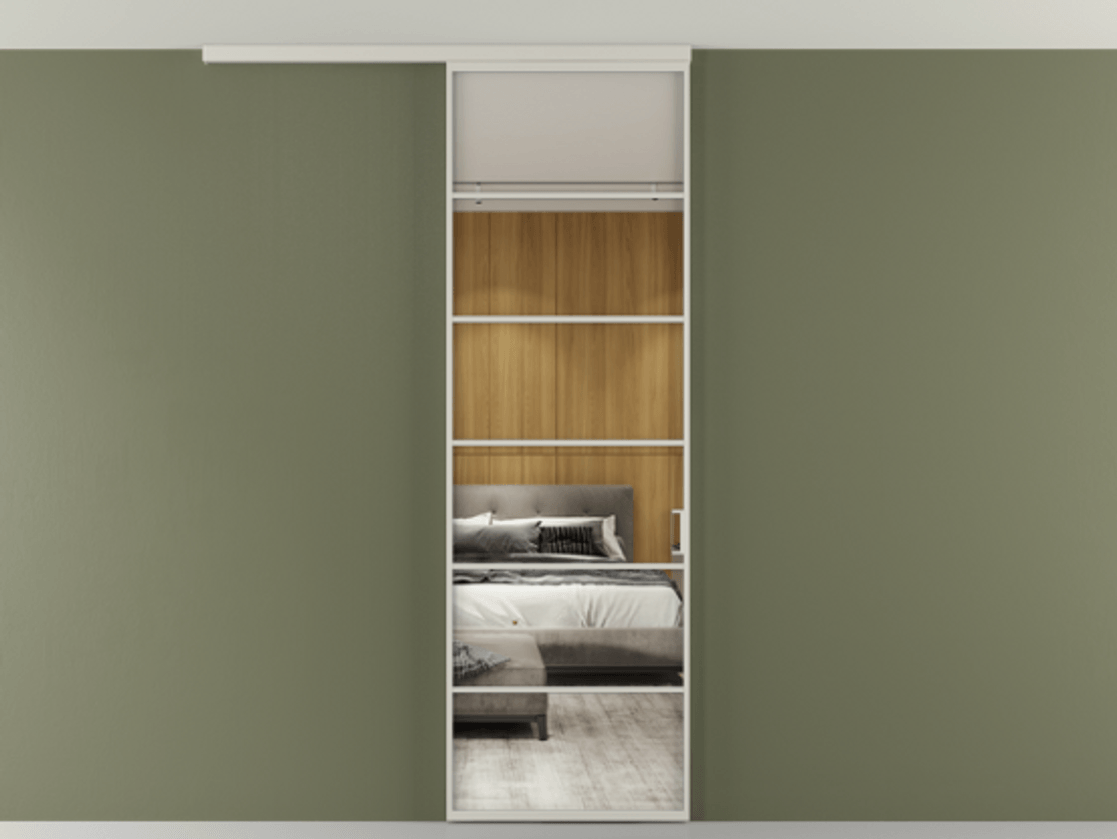 Перегородка Формато вдоль стены на потолок 1 створка АЛПР 040.04 Алюминий тёплый серый Двустороннее зеркало, триплекс , триплекс 6 мм Цена 20968480 so'm | Volhovec