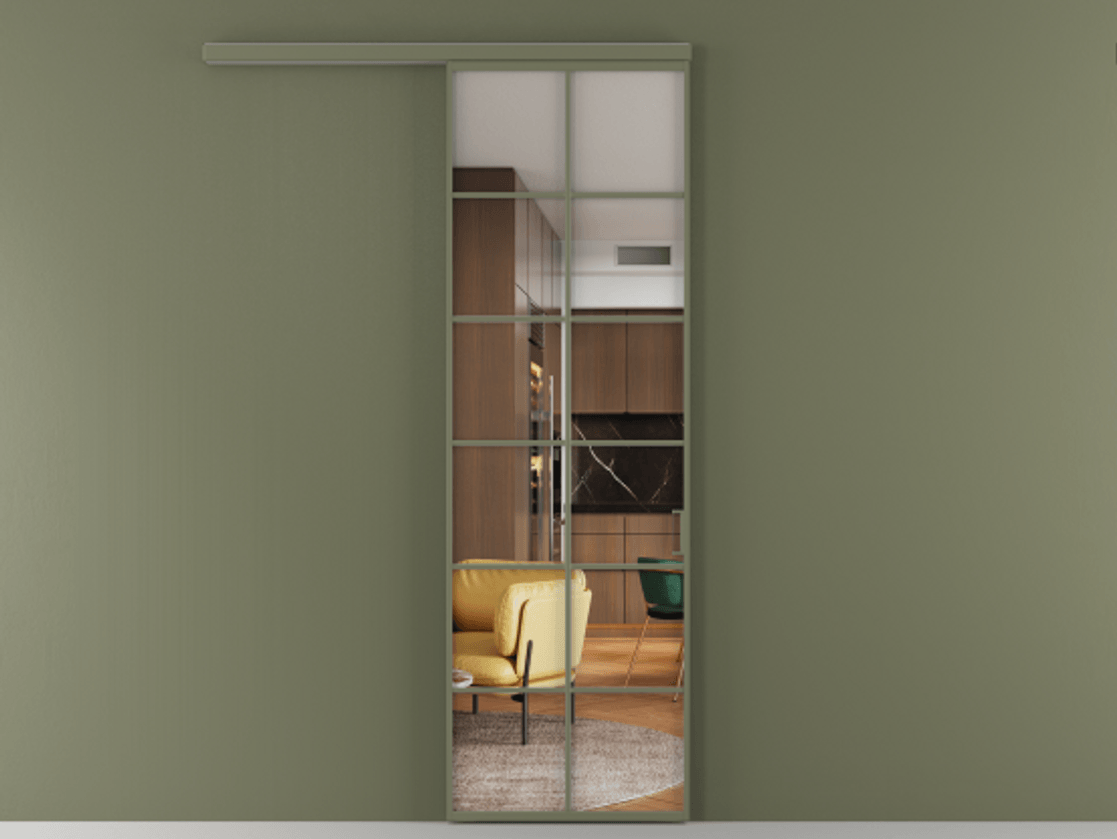 Перегородка Formato вдоль стены 1 створка АЛПР 040.05 Алюминий оливковый тёмный Прозрачное стекло "Crystal Vision", калёное Цена 27790700 so'm  | Volhovec