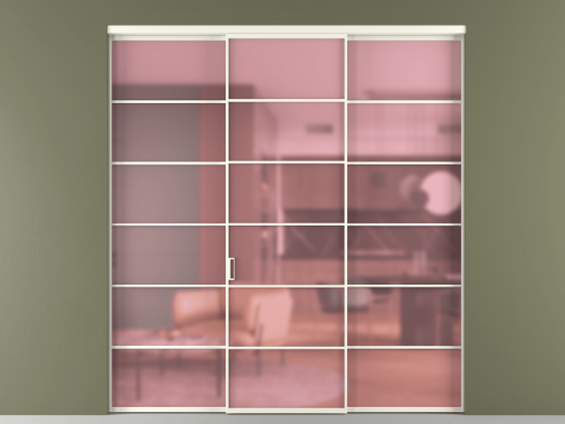 Перегородка Формато внутри проёма 3 створки АЛПР 040.04 Алюминий жемчужный Сатинированное розовое стекло, триплекс Цена 51729480 so'm | Volhovec