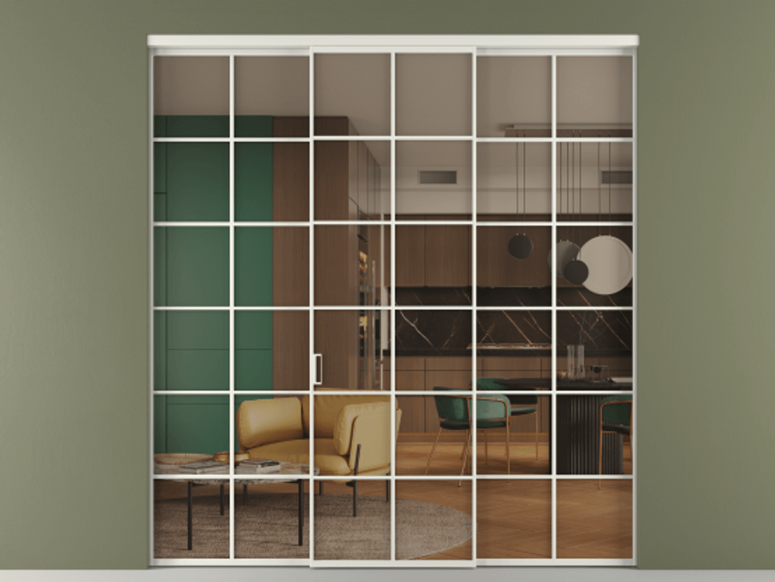 Перегородка Formato внутри проёма 3 створки АЛПР 040.05 Алюминий серый Прозрачное бронзовое стекло, триплекс Цена 51729480 so'm | Volhovec