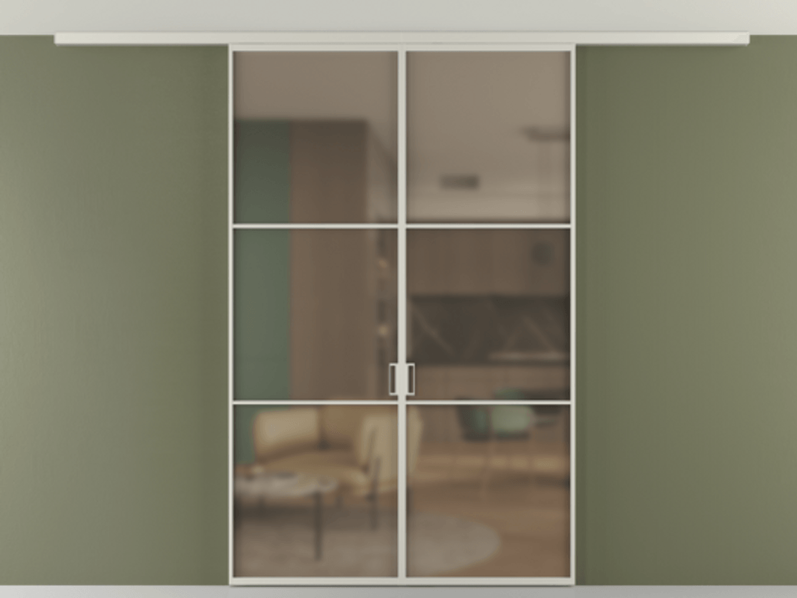 Перегородка Формато вдоль стены на потолок 2 створки АЛПР 040.03 Алюминий тёплый серый Сатинированное бронзовое стекло, триплекс Цена 37882850 so'm | Volhovec