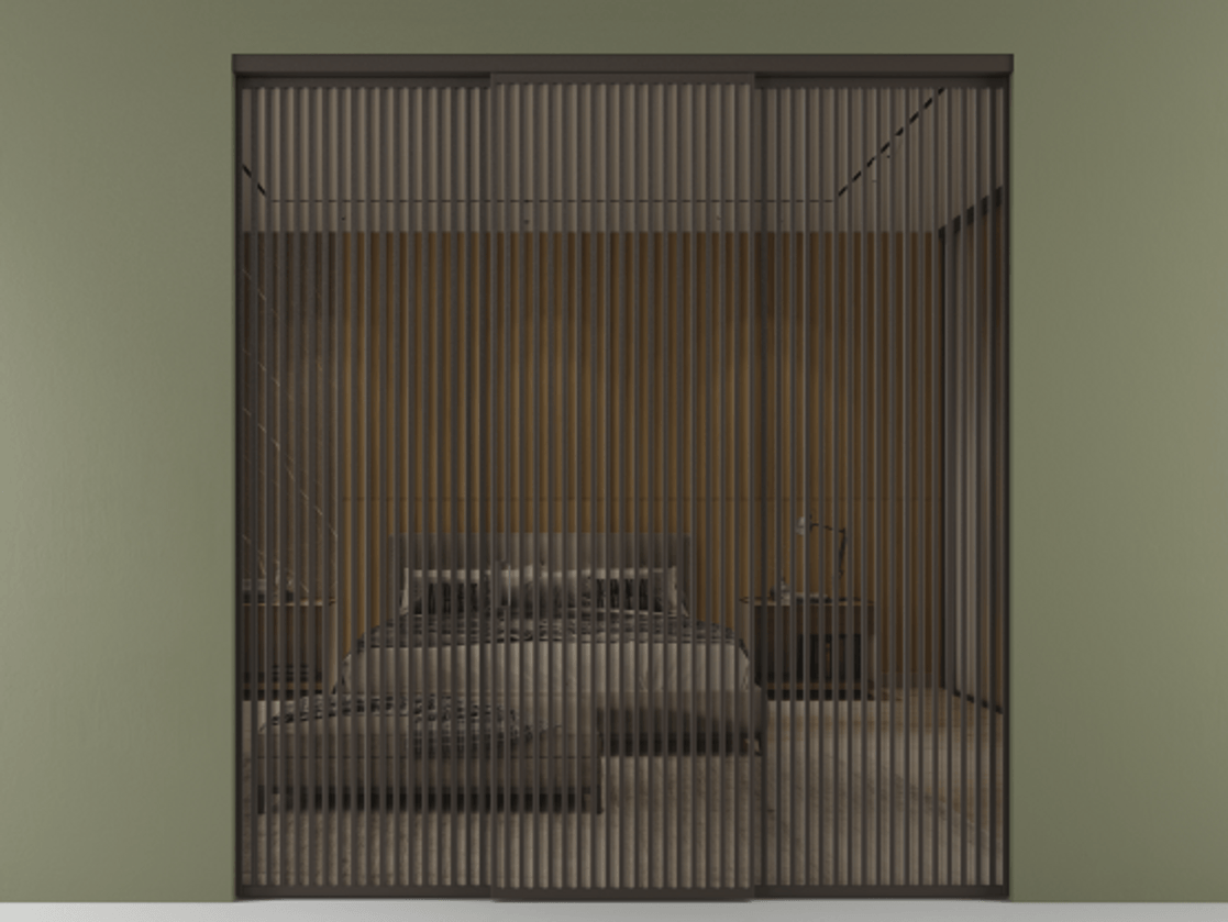 Перегородка Formato внутри проёма 3 створки АЛПР 040.06 Алюминий антрацит Рефлективное бронзовое стекло "Stopsol", калёное Цена 611600 ₽ | Volhovec