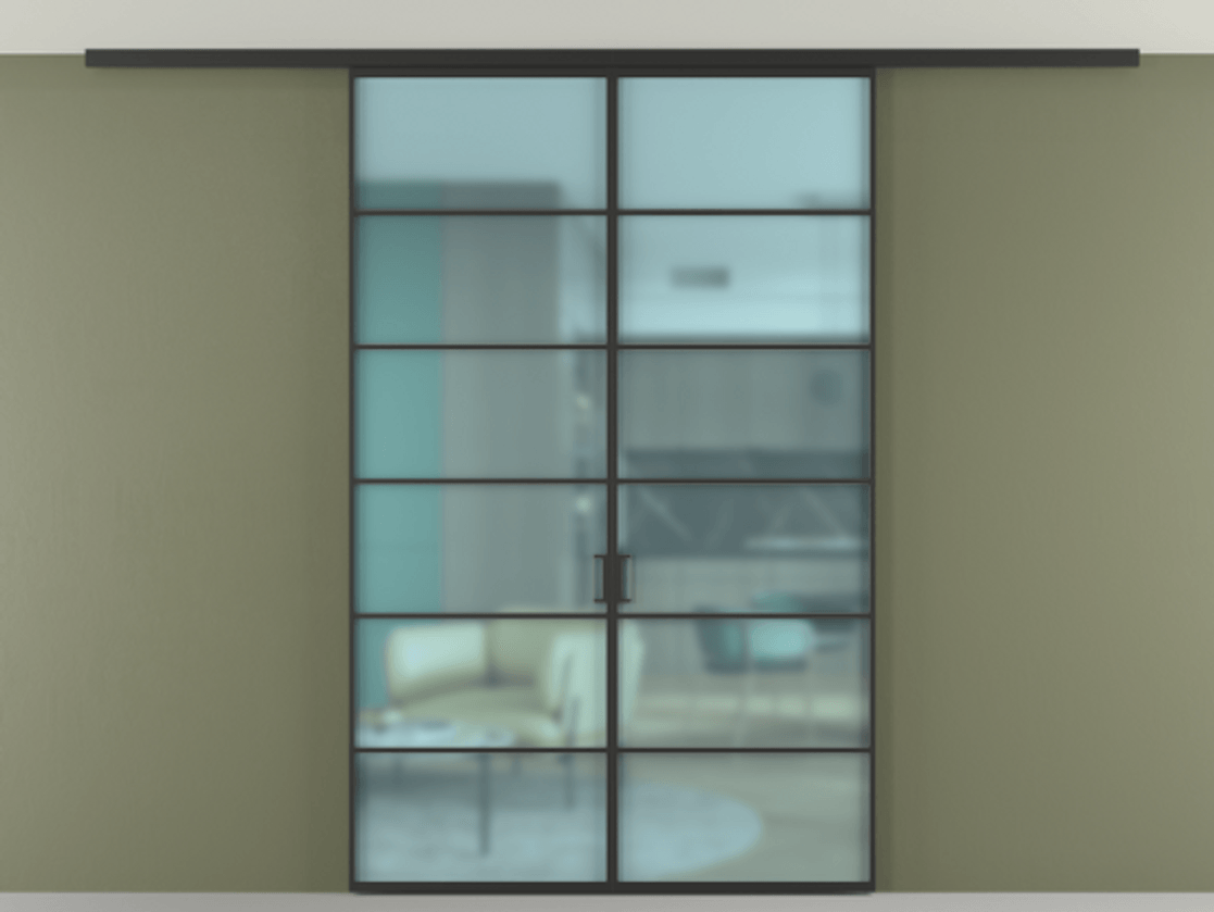 Перегородка Формато вдоль стены на потолок 2 створки АЛПР 040.04 Алюминий Черный Сатинированное голубое стекло, триплекс Цена 38932360 so'm | Volhovec