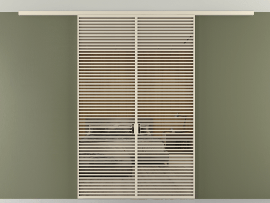 Перегородка Формато вдоль стены на потолок 2 створки АЛПР 040.07 Алюминий бежево-серый Рефлективное бронзовое стекло "Стопсол", калёное Цена 459520 ₽ | Volhovec