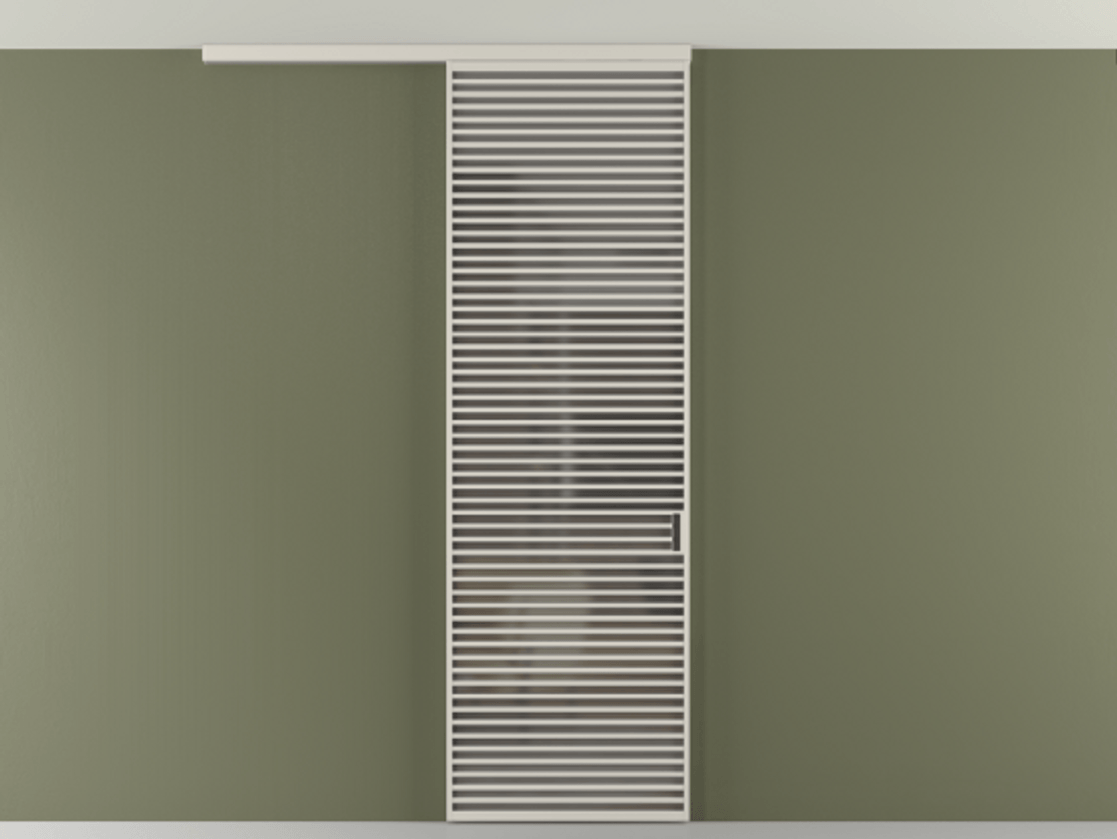 Перегородка Формато вдоль стены на потолок 1 створка АЛПР 040.07 Алюминий облачно-серый Сатинированное серое стекло, триплекс Цена 38007280 so'm | Volhovec