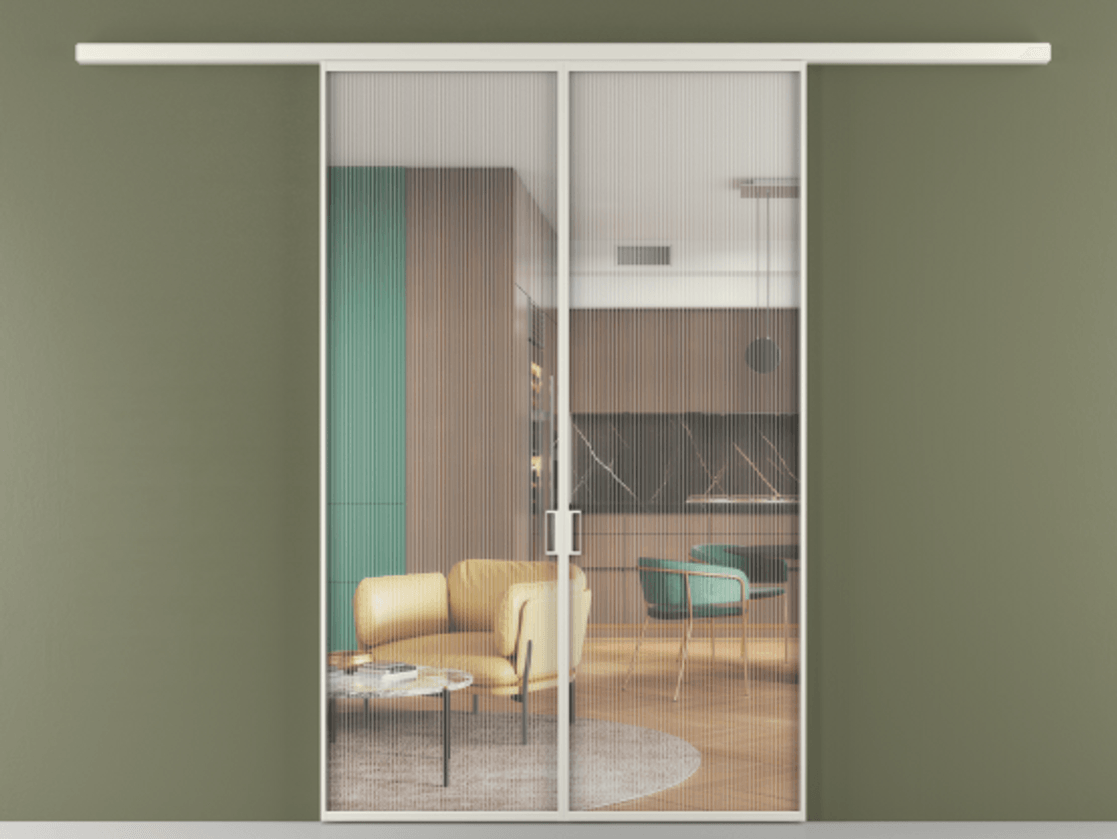 Перегородка Формато вдоль стены 2 створки АЛПР 040.01 Алюминий Белый Рифлёное стекло "Мору", триплекс Цена 39006450 so'm | Volhovec