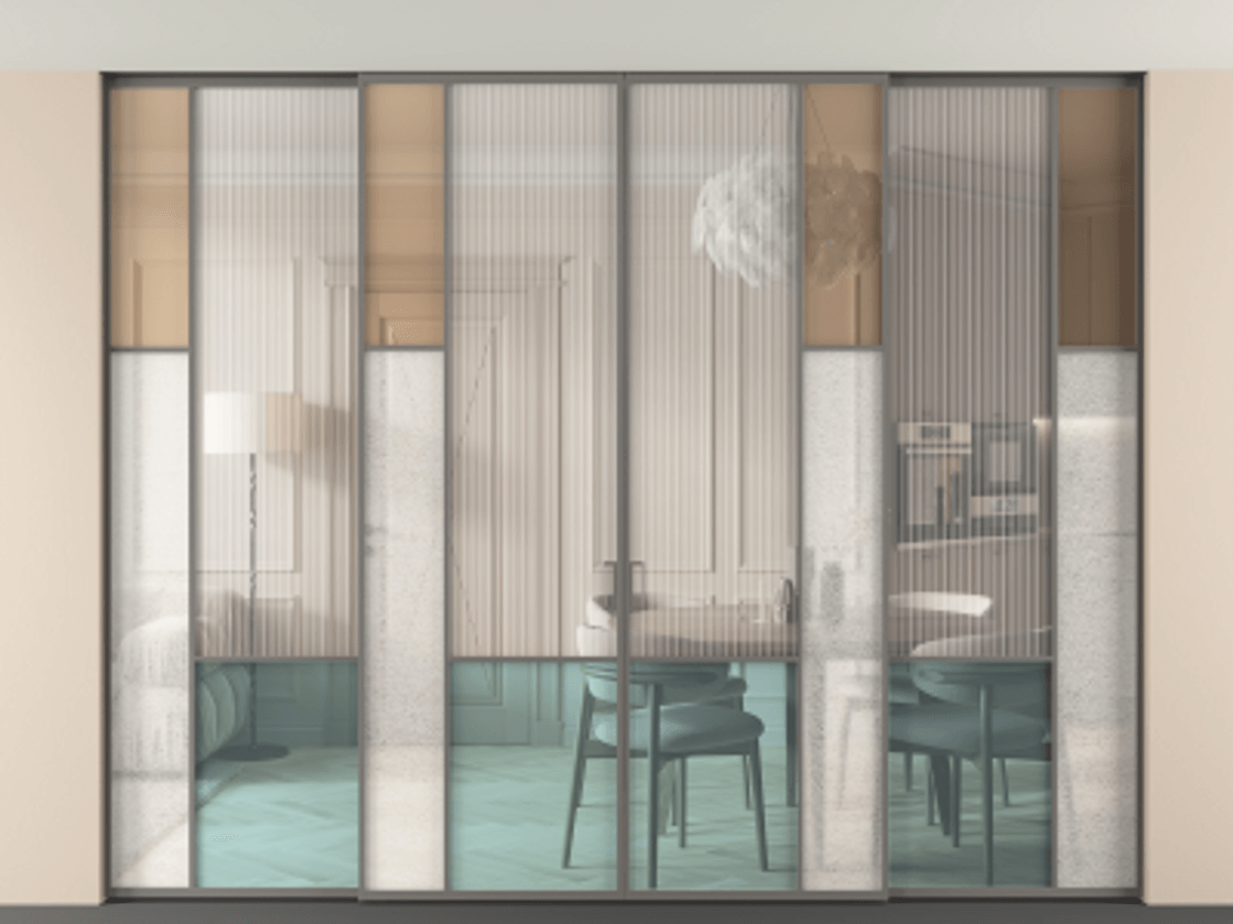 Перегородка Мозаик внутри проёма скрытое крепление в потолок 4 створки АЛПР 041.12 Алюминий классический серый Комбинация стекол Группы 1 и Группы 3. Цена 125303780 so'm . Фабрика дверей Волховец 8 (800) 551 43 19 Перегородка Мозаик внутри проёма скрытое крепление в потолок 4 створки АЛПР 041.12 Алюминий классический серый Комбинация стекол Группы 1 и Группы 3 Цена 125303780 so'm | Volhovec