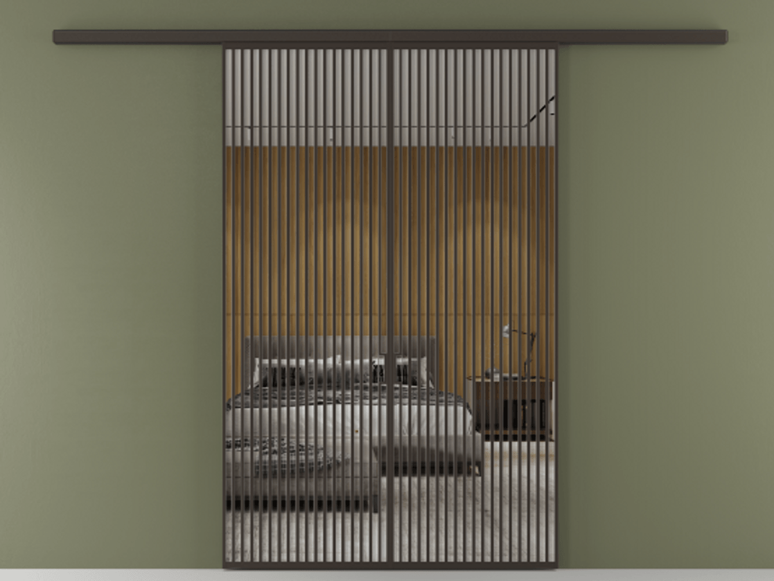 Перегородка Formato вдоль стены 2 створки АЛПР 040.06 Алюминий антрацит Двустороннее зеркало, триплекс , триплекс 6 мм Цена 87087000 so'm | Volhovec