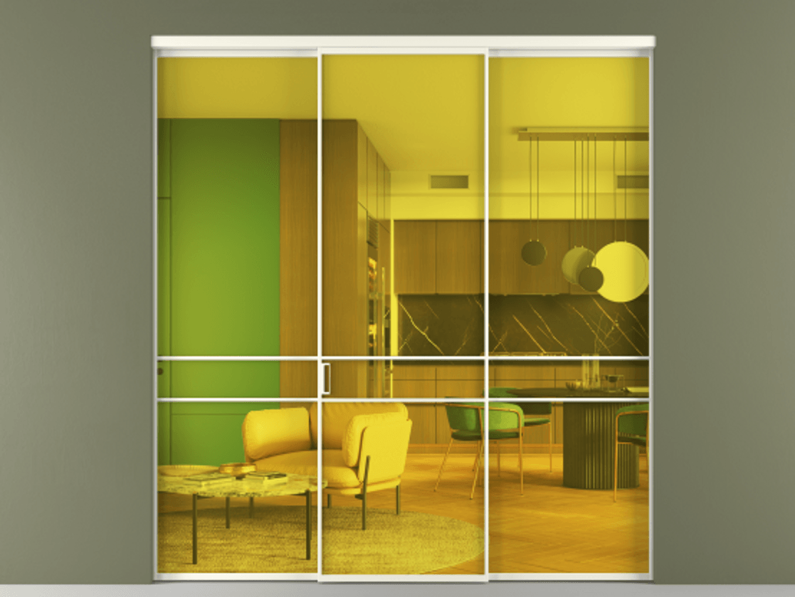 Перегородка Formato внутри проёма 3 створки АЛПР 040.02 Алюминий жемчужный Прозрачное жёлтое стекло, триплекс Цена 48166830 so'm | Volhovec