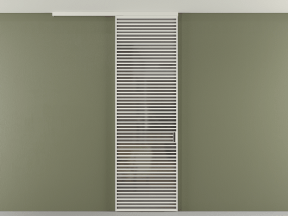 Перегородка Формато вдоль стены на потолок 1 створка АЛПР 040.07 Алюминий Белый Сатинированное серое стекло, триплекс Цена 34542480 so'm | Volhovec