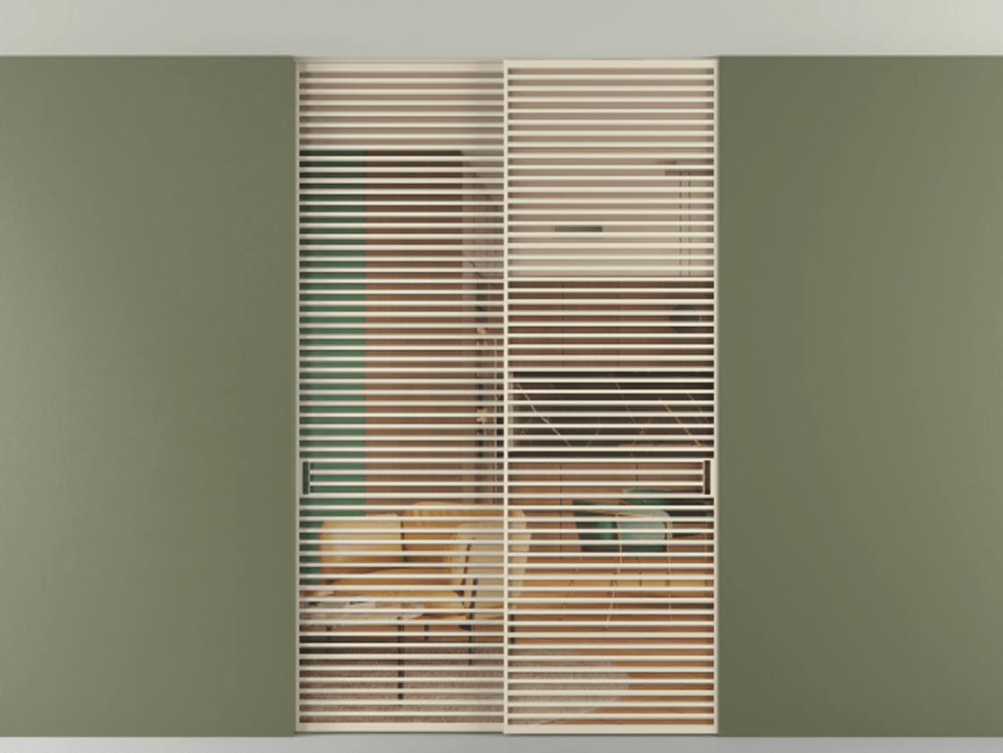 Перегородка Formato внутри проёма скрытое крепление в потолок 2 створки АЛПР 040.07 Алюминий бежево-серый Прозрачное оранжевое стекло, триплекс Цена 102539360 so'm | Volhovec