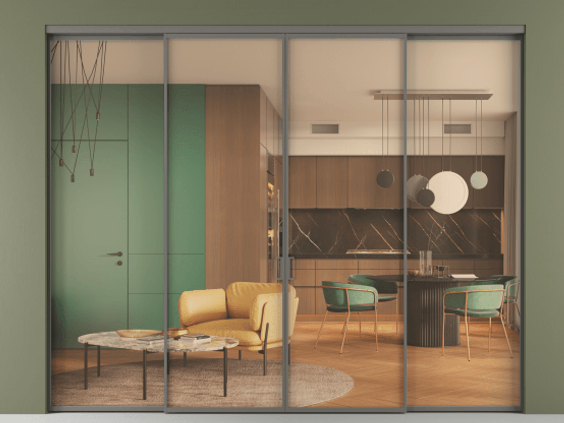 Перегородка Formato внутри проёма 4 створки АЛПР 040.01 Алюминий классический серый Прозрачное оранжевое стекло, триплекс. Цена 64927520 so'm 1. Полотно 4 шт. (800/2100 мм)
2. Комплект установки раздвижной системы
3. Базовый комплект фурнитуры
4.Ручка RONDO. Фабрика дверей Волховец 8 (800) 551 43 19 Перегородка Formato внутри проёма 4 створки АЛПР 040.01 Алюминий классический серый Прозрачное оранжевое стекло, триплекс Цена 64927520 so'm | Volhovec