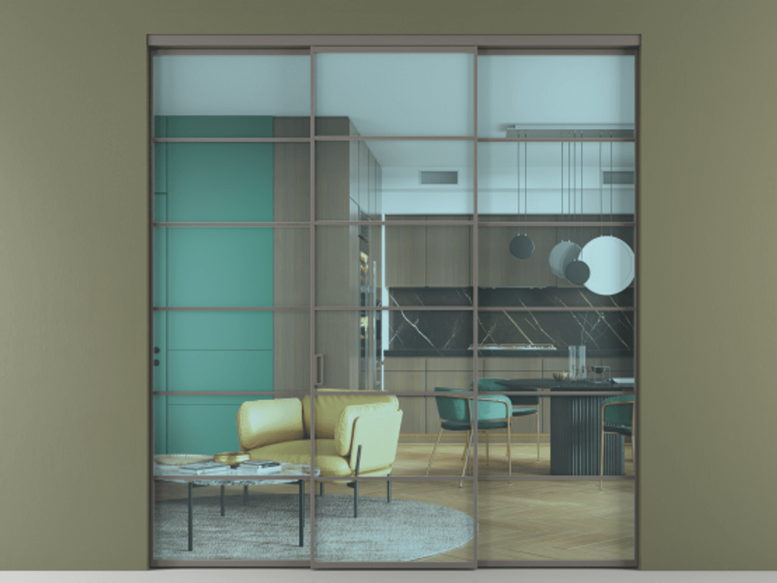 Перегородка Формато внутри проёма 3 створки АЛПР 040.04 Алюминий классический серый Прозрачное голубое стекло, триплекс Цена 51729480 so'm | Volhovec