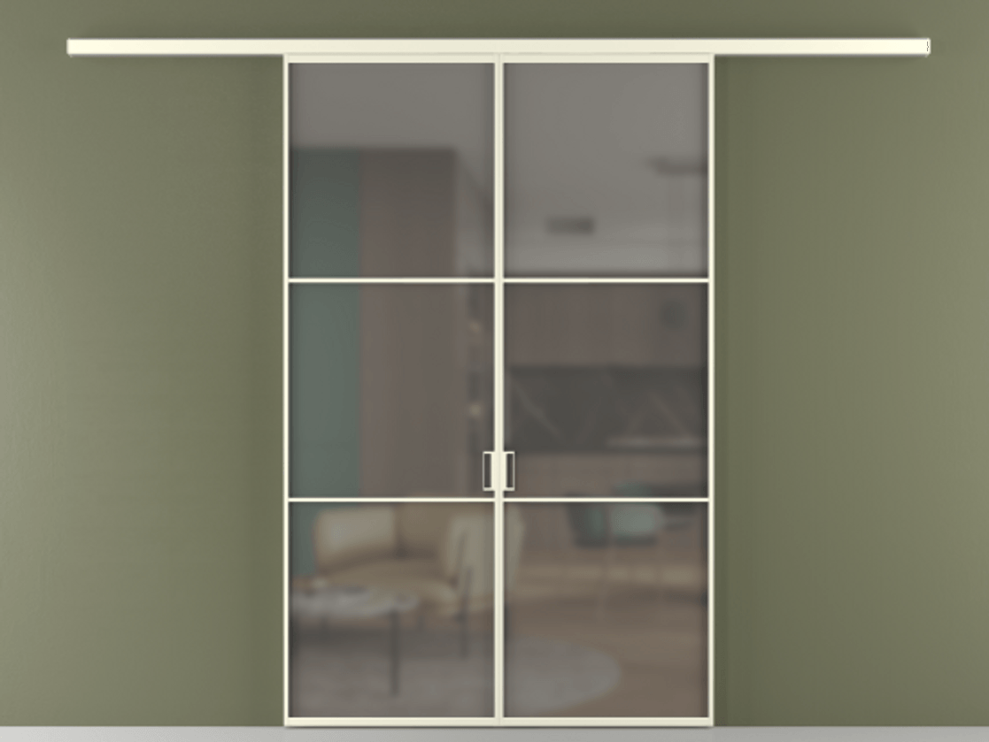 Перегородка Формато вдоль стены 2 створки АЛПР 040.03 Алюминий молочно-белый Сатинированное серое стекло, триплекс Цена 39676350 so'm | Volhovec