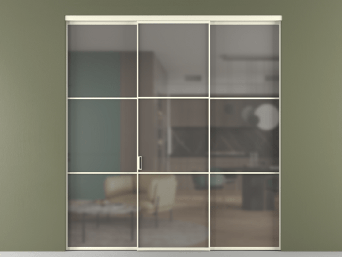 Перегородка Formato внутри проёма 3 створки АЛПР 040.03 Алюминий молочно-белый Сатинированное серое стекло, триплекс Цена 48166830 so'm | Volhovec