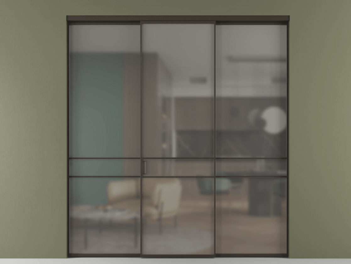 Перегородка Формато внутри проёма 3 створки АЛПР 040.02 Алюминий антрацит Сатинированное серое стекло, триплекс Цена 48166830 so'm | Volhovec