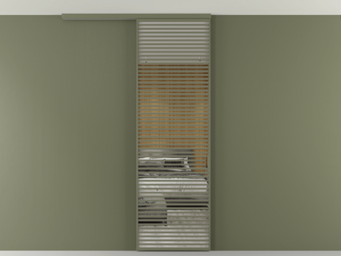 Перегородка Формато вдоль стены на потолок 1 створка АЛПР 040.07 Алюминий оливковый тёмный Двустороннее зеркало, триплекс , триплекс 6 мм Цена 38007280 so'm | Volhovec