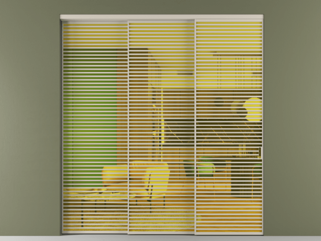 Перегородка Formato внутри проёма 3 створки с синхронным механизмом АЛПР 040.07 Алюминий светло-бежевый Прозрачное жёлтое стекло, триплекс Цена 117687220 so'm  | Volhovec