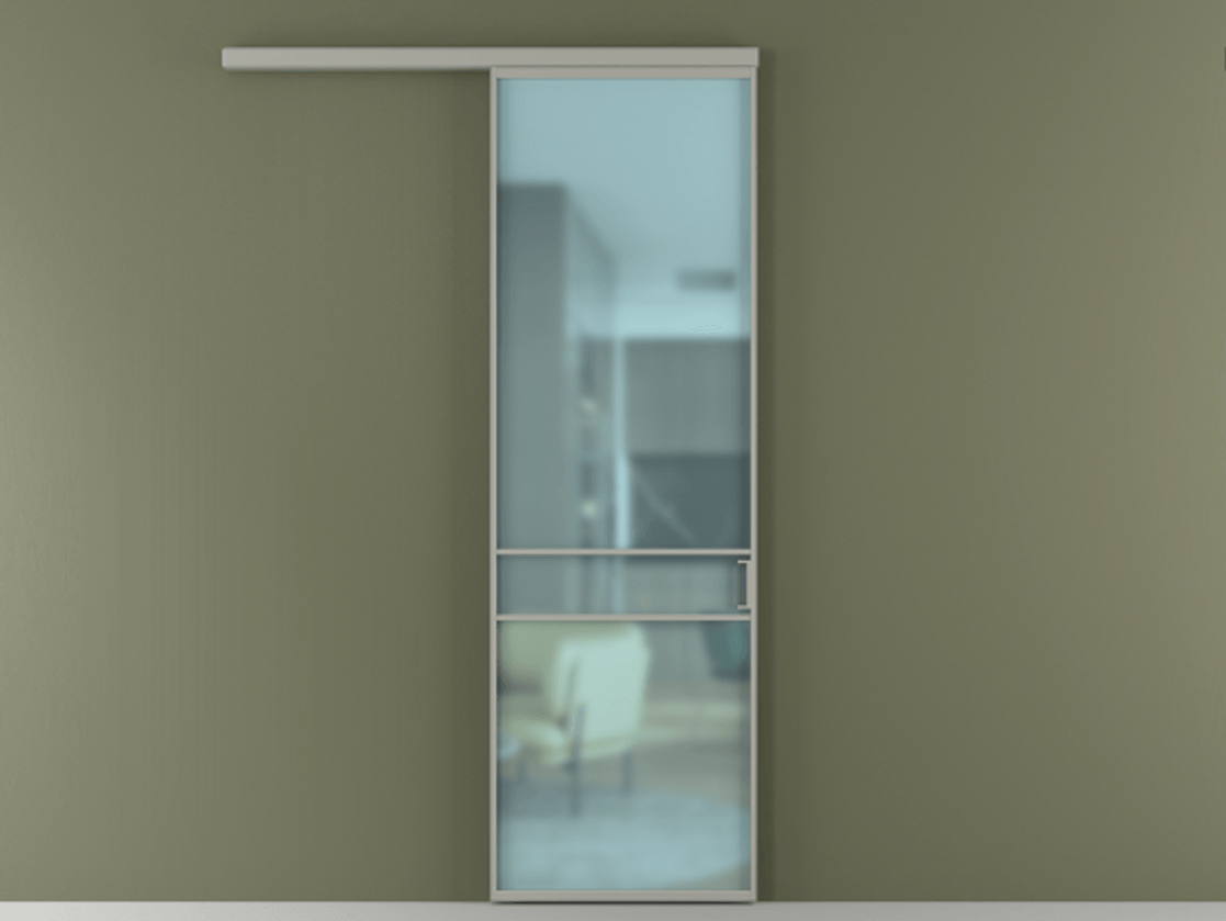 Перегородка Формато вдоль стены 1 створка АЛПР 040.02 Алюминий нейтральный серый Сатинированное голубое стекло, триплекс Цена 21534240 so'm  | Volhovec