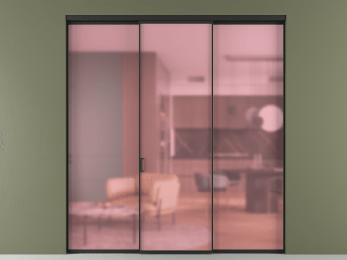 Перегородка Формато внутри проёма 3 створки АЛПР 040.01 Алюминий Черный Сатинированное розовое стекло, триплекс Цена 43903830 so'm | Volhovec