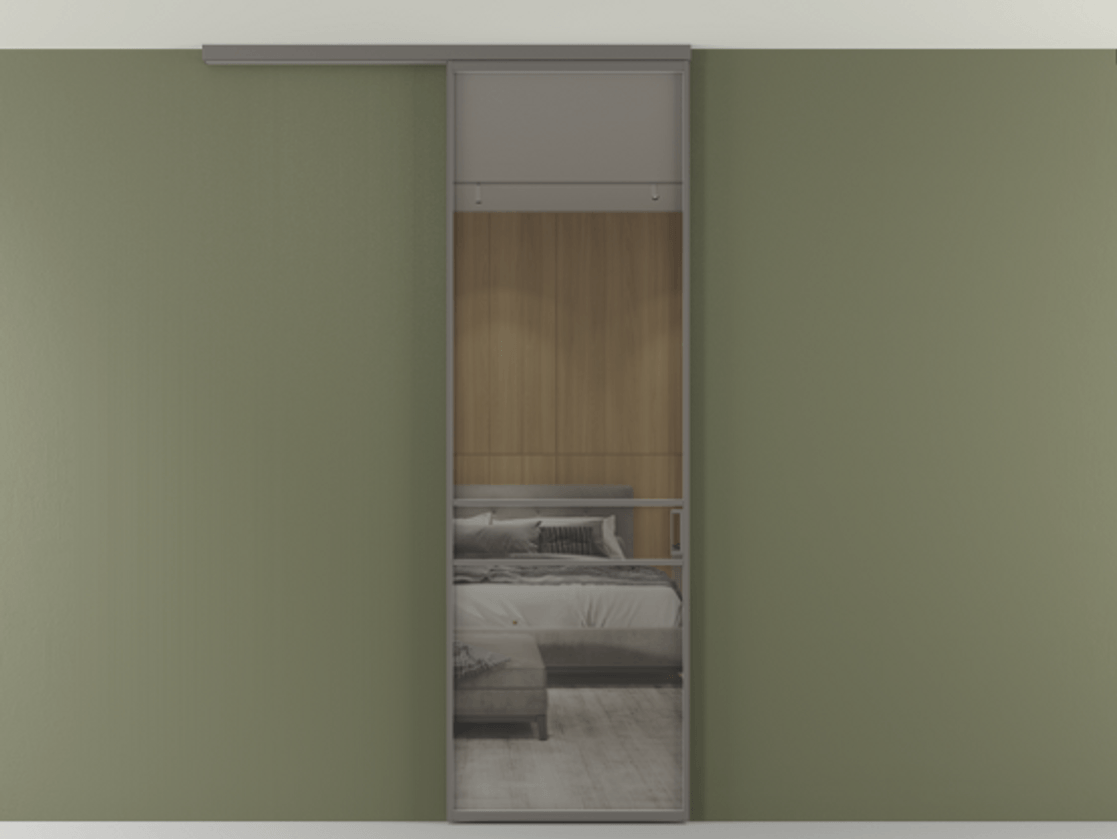 Перегородка Формато вдоль стены на потолок 1 створка АЛПР 040.02 Алюминий классический серый Рефлективное серое стекло "Стопсол", калёное Цена 25478530 so'm | Volhovec