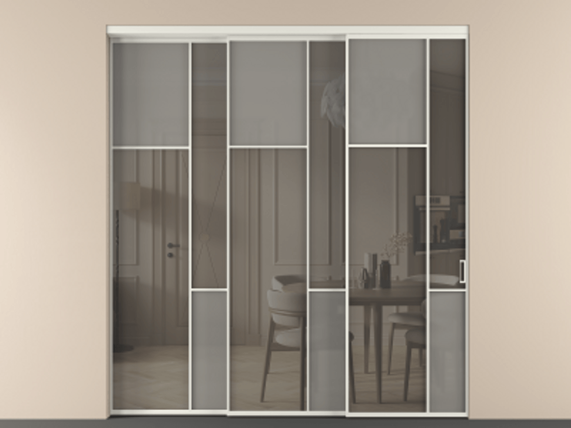 Перегородка Mosaic внутри проёма 3 створки с синхронным механизмом АЛПР 041.10 Алюминий серый Сатинированное серое стекло, триплекс, 6 мм + Прозрачное серое стекло, триплекс. Цена 88790170 so'm . Фабрика дверей Волховец 8 (800) 551 43 19 Перегородка Mosaic внутри проёма 3 створки с синхронным механизмом АЛПР 041.10 Алюминий серый Сатинированное серое стекло, триплекс, 6 мм + Прозрачное серое стекло, триплекс Цена 88790170 so'm | Volhovec