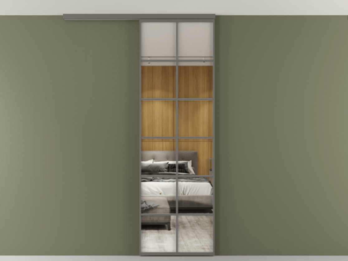 Перегородка Формато вдоль стены на потолок 1 створка АЛПР 040.05 Алюминий классический серый Двустороннее зеркало, триплекс , триплекс 6 мм Цена 21893960 so'm | Volhovec