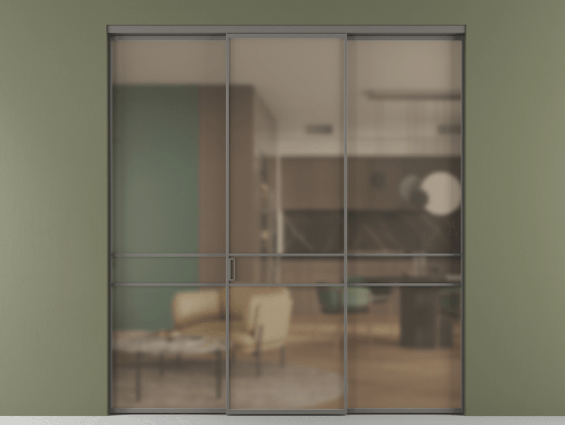 Перегородка Формато внутри проёма 3 створки АЛПР 040.02 Алюминий классический серый Сатинированное бронзовое стекло, триплекс Цена 48166830 so'm | Volhovec