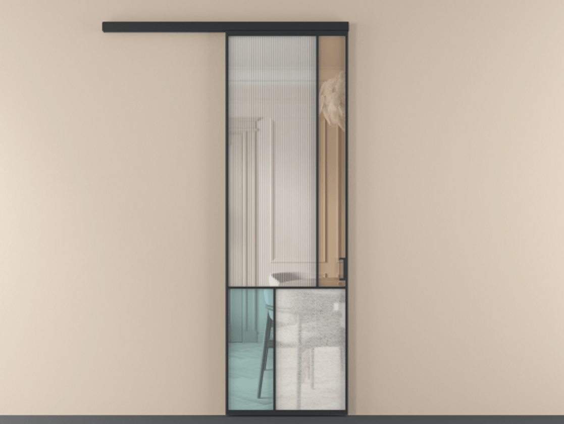 Перегородка Mosaic вдоль стены 1 створка АЛПР 041.21 Алюминий Черный Комбинация стекол Группы 1 и Группы 3 Цена 27890170 so'm | Volhovec