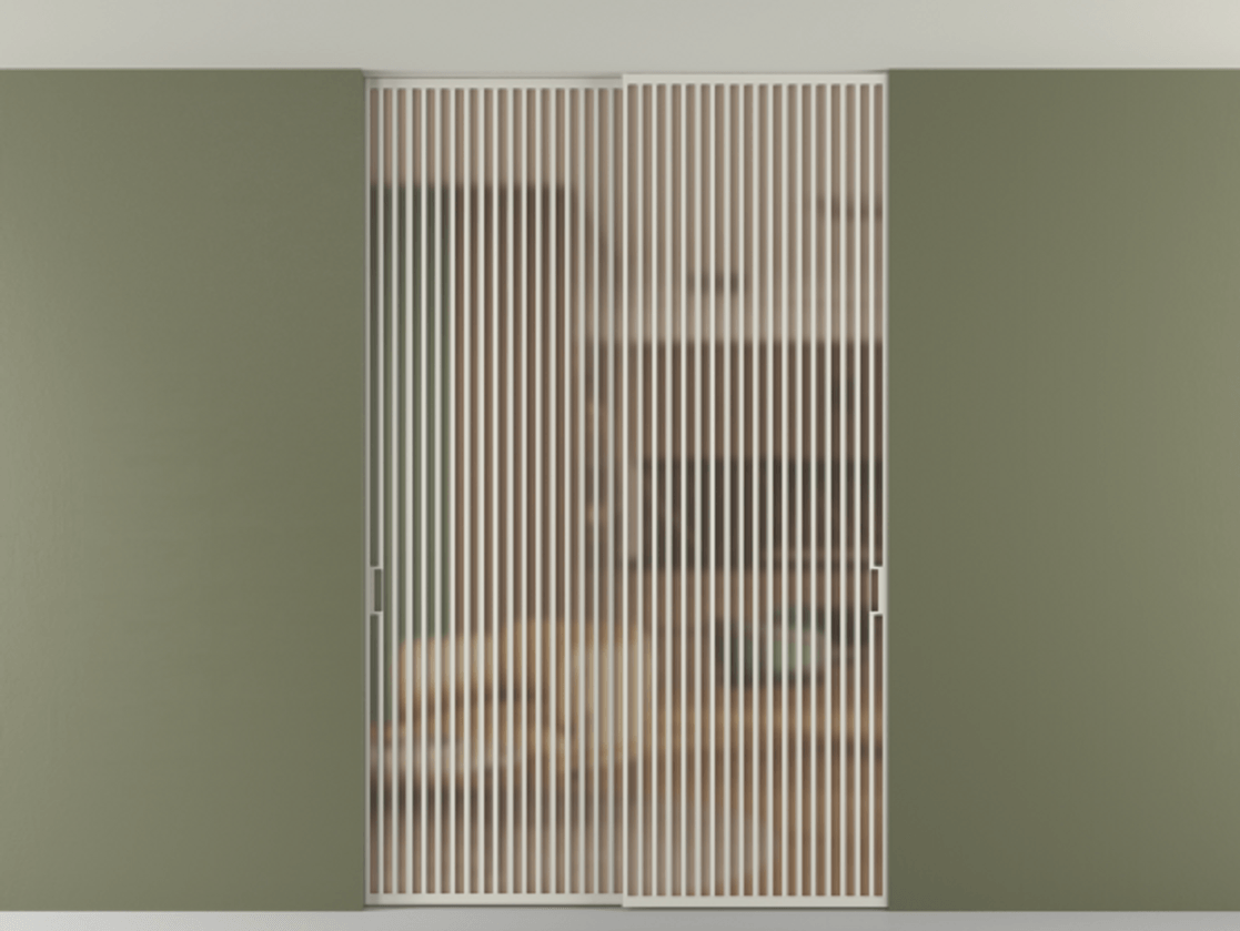 Перегородка Формато внутри проёма скрытое крепление в потолок 2 створки АЛПР 040.06 Алюминий тёплый серый Сатинированное оранжевое стекло, триплекс Цена 83212750 so'm | Volhovec