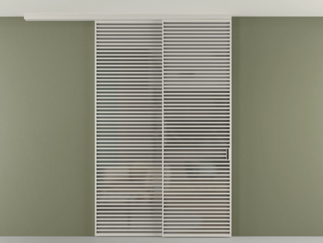 Перегородка Формато вдоль стены на потолок 2 створки с синхронным механизмом АЛПР 040.07 Алюминий тёплый серый Сатинированное серое стекло, триплекс Цена 106903860 so'm | Volhovec