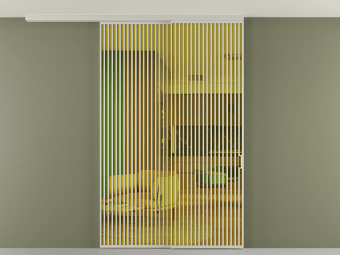 Перегородка Formato вдоль стены на потолок 2 створки с синхронным механизмом АЛПР 040.06 Алюминий тёплый серый Прозрачное жёлтое стекло, триплекс Цена 91442510 so'm | Volhovec