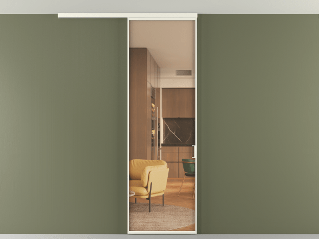 Перегородка Формато вдоль стены на потолок 1 створка АЛПР 040.01 Алюминий жемчужный Прозрачное оранжевое стекло, триплекс Цена 18757780 so'm | Volhovec