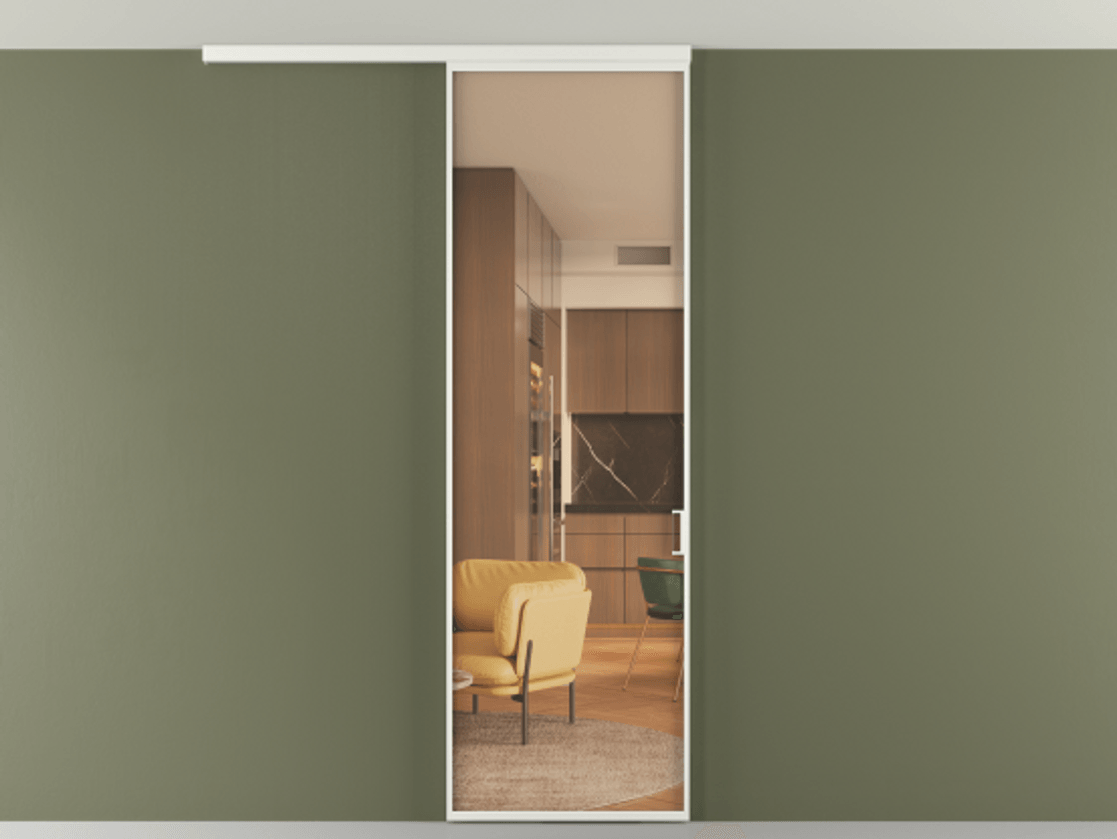 Перегородка Формато вдоль стены на потолок 1 створка АЛПР 040.01 Алюминий светло-серый Прозрачное оранжевое стекло, триплекс Цена 18757780 so'm | Volhovec