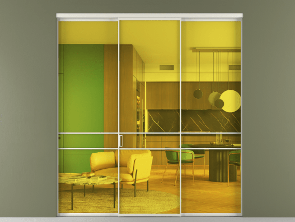 Перегородка Формато внутри проёма 3 створки АЛПР 040.02 Алюминий Белый Прозрачное жёлтое стекло, триплекс Цена 227975 ₽ | Volhovec