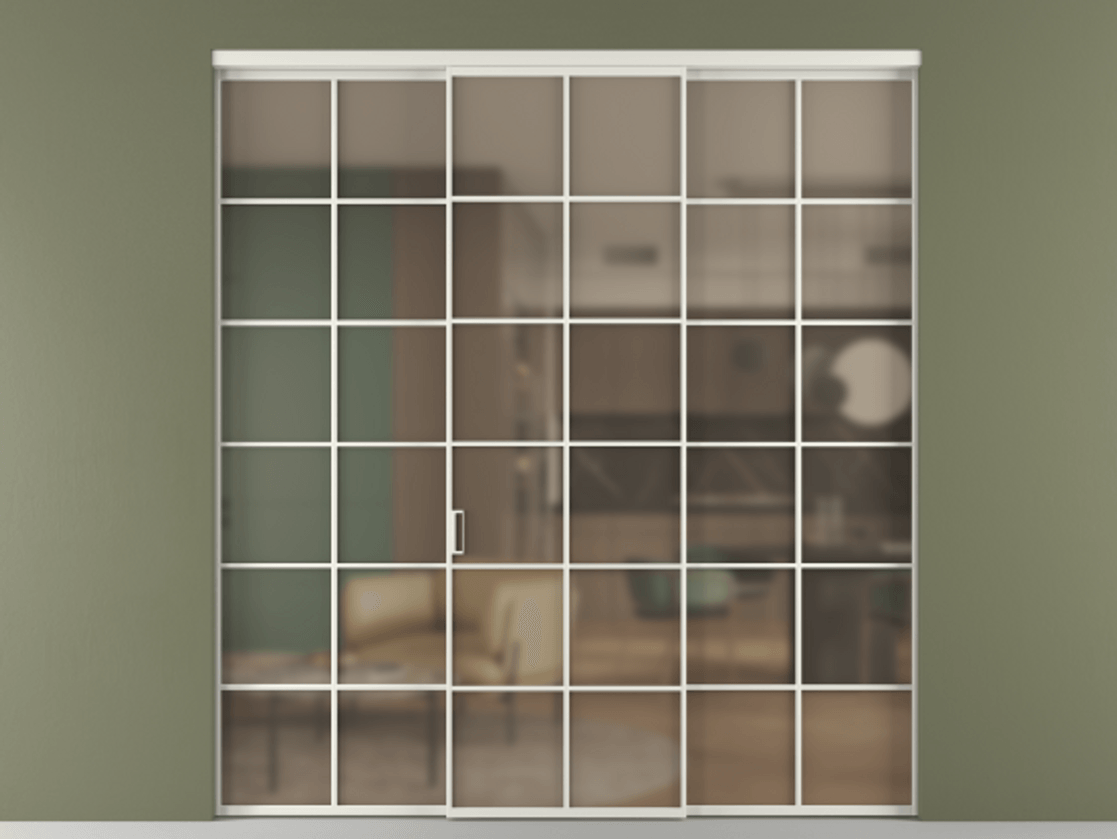 Перегородка Формато внутри проёма 3 створки АЛПР 040.05 Алюминий серый Сатинированное бронзовое стекло, триплекс Цена 51729480 so'm | Volhovec