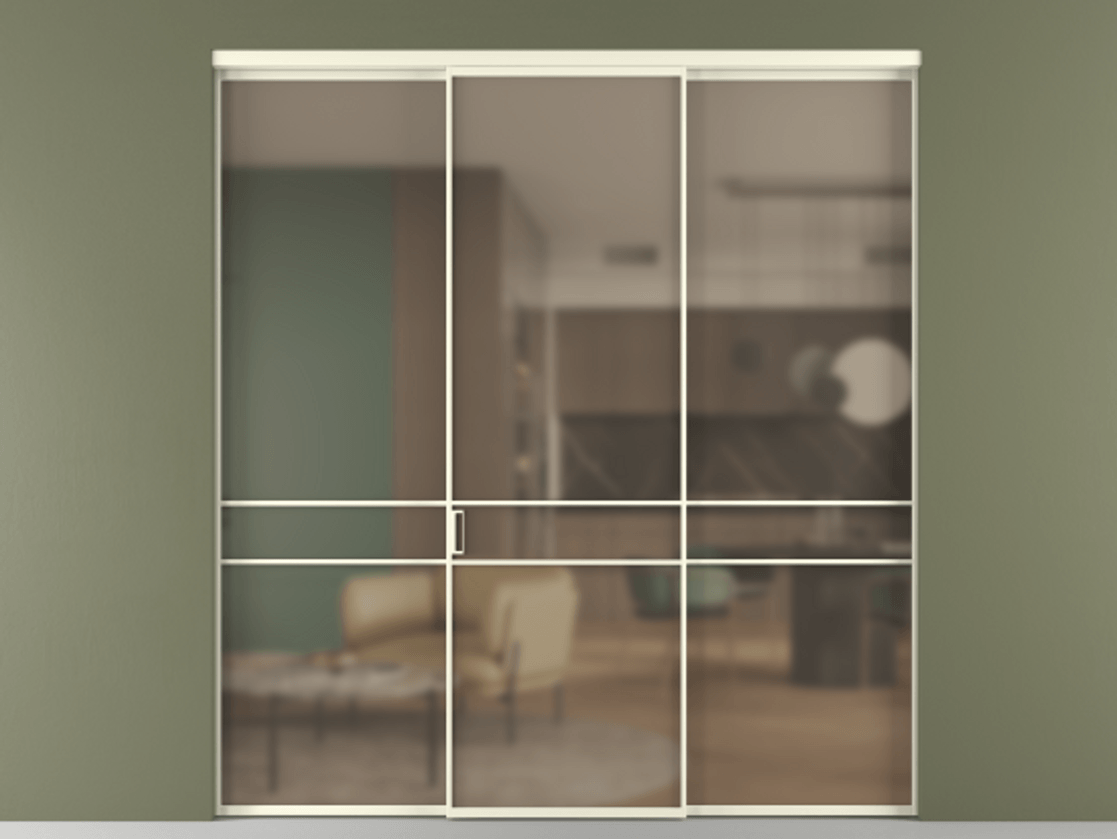 Перегородка Формато внутри проёма 3 створки АЛПР 040.02 Алюминий молочно-белый Сатинированное бронзовое стекло, триплекс Цена 48166830 so'm | Volhovec