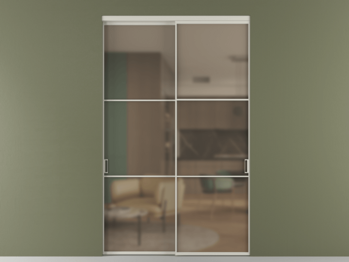 Перегородка Формато внутри проёма 2 створки АЛПР 040.03 Алюминий тёплый серый Сатинированное бронзовое стекло, триплекс Цена 86224250 so'm  | Volhovec