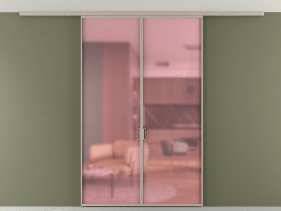 Перегородка Формато вдоль стены на потолок 2 створки АЛПР 040.01 Алюминий бисквитный Сатинированное розовое стекло, триплекс Цена 36074120 so'm | Volhovec