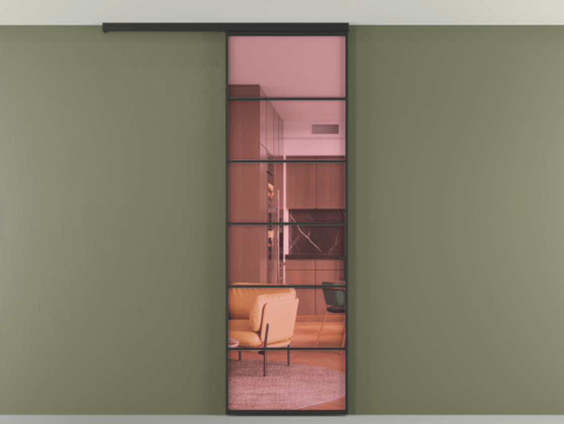 Перегородка Формато вдоль стены на потолок 1 створка АЛПР 040.04 Алюминий Черный Прозрачное розовое стекло, триплекс Цена 20156450 so'm | Volhovec