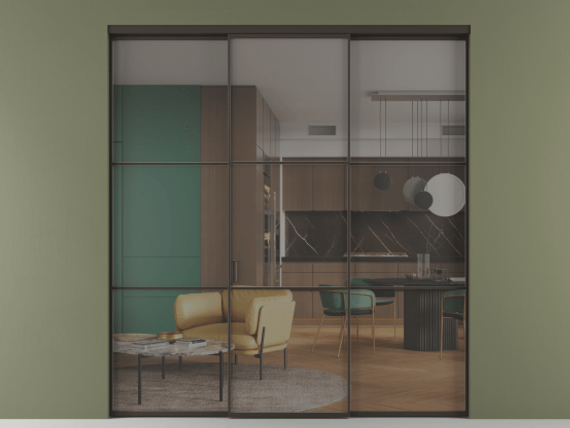 Перегородка Formato внутри проёма 3 створки АЛПР 040.03 Алюминий антрацит Прозрачное серое стекло, триплекс Цена 237275 ₽ | Volhovec