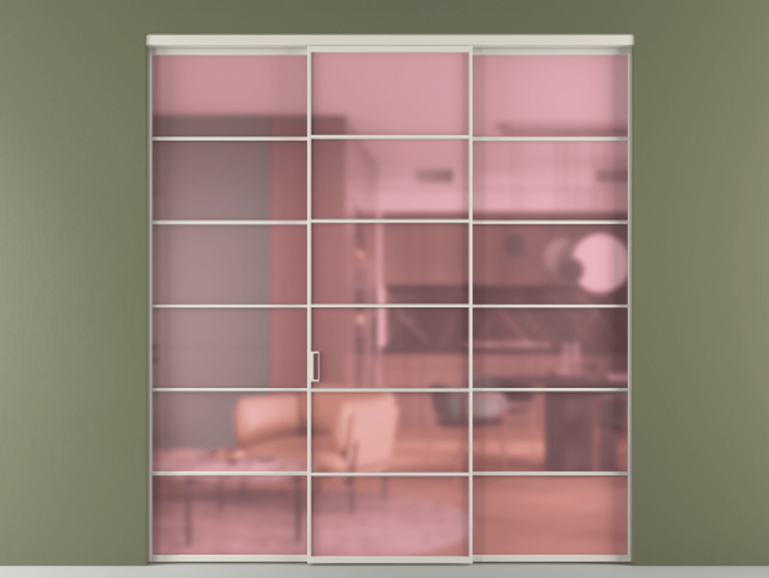 Перегородка Формато внутри проёма 3 створки АЛПР 040.04 Алюминий облачно-серый Сатинированное розовое стекло, триплекс Цена 51729480 so'm | Volhovec