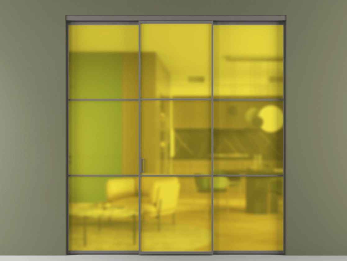 Перегородка Formato внутри проёма 3 створки АЛПР 040.03 Алюминий классический серый Сатинированное жёлтое стекло, триплекс Цена 48166830 so'm | Volhovec