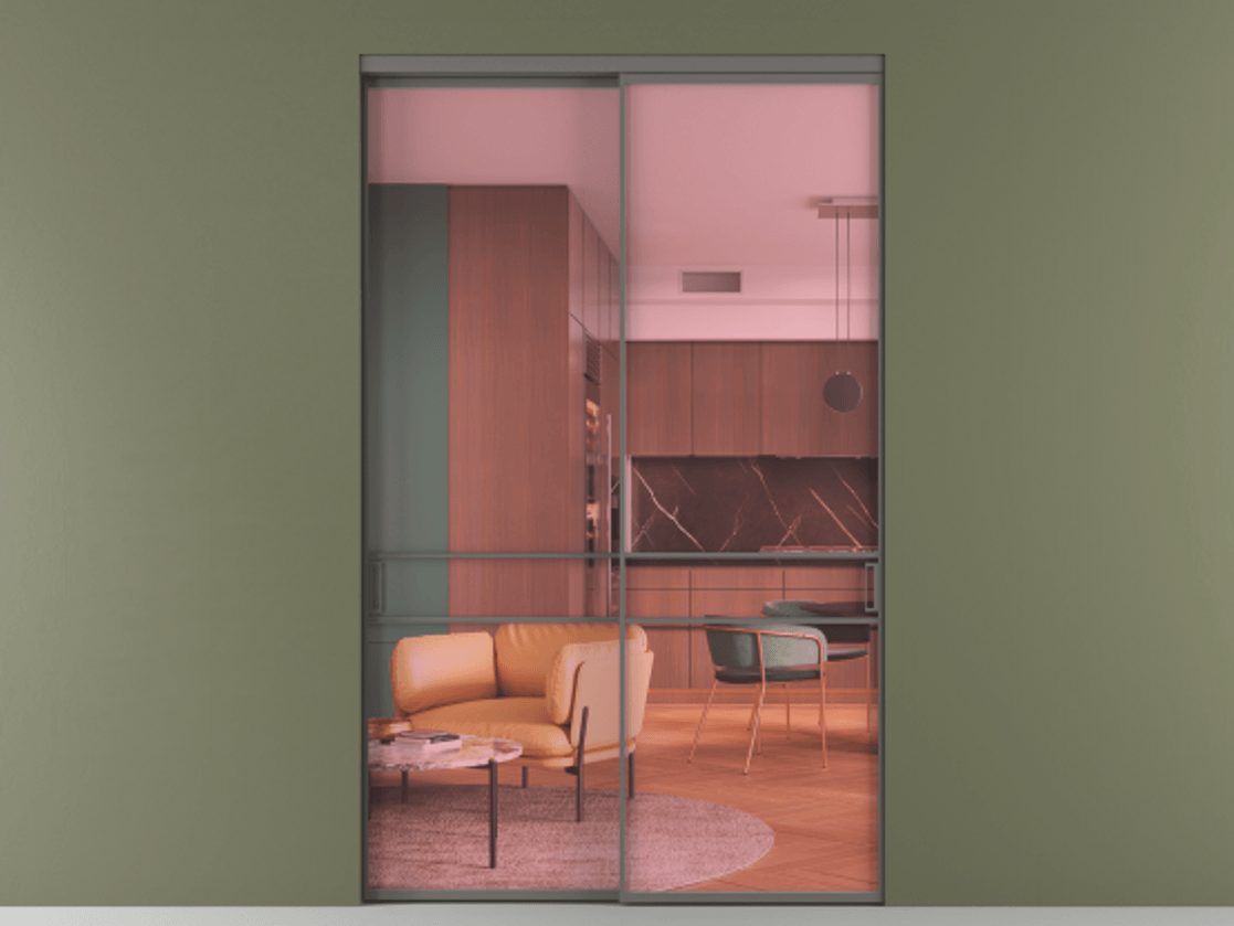 Перегородка Формато внутри проёма 2 створки АЛПР 040.02 Алюминий классический серый Прозрачное розовое стекло, триплекс Цена 87748780 so'm  | Volhovec