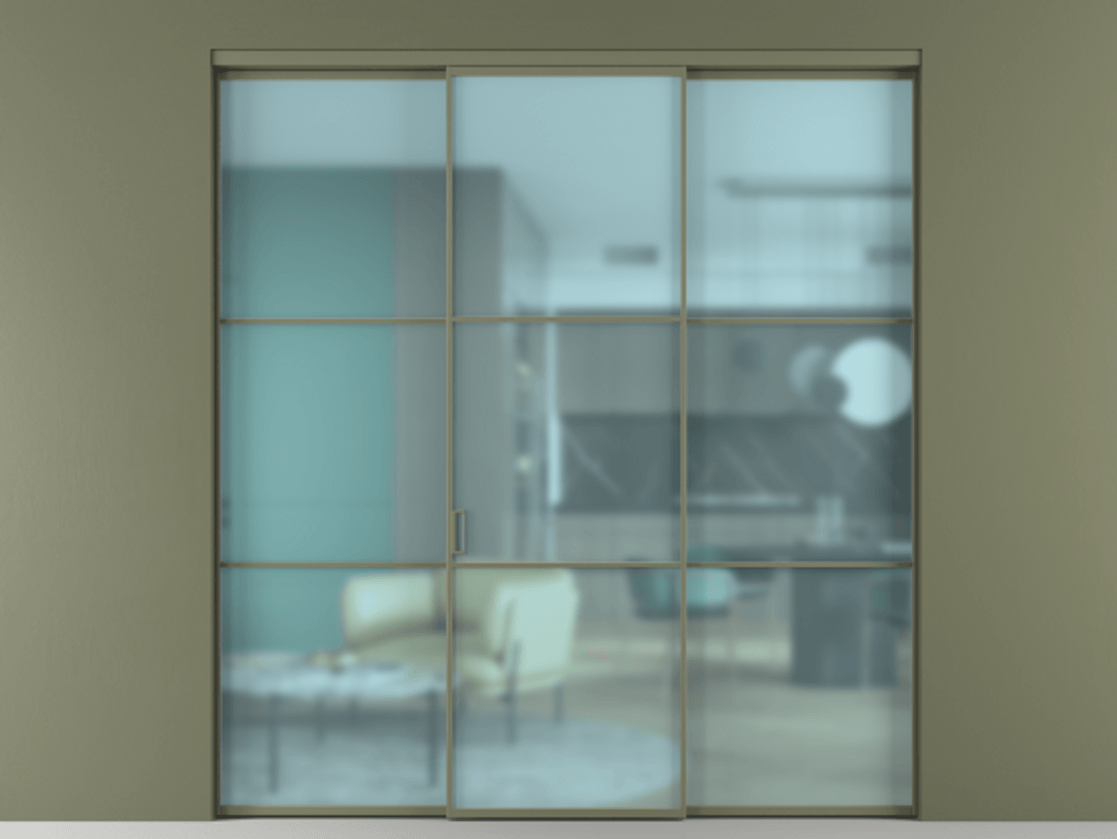 Перегородка Формато внутри проёма 3 створки АЛПР 040.03 Алюминий оливковый тёмный Сатинированное голубое стекло, триплекс Цена 48166830 so'm | Volhovec